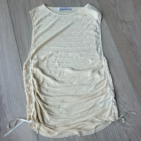 Zara Cream Ruched Sleeveless Tank Top - Picture 5 of 7